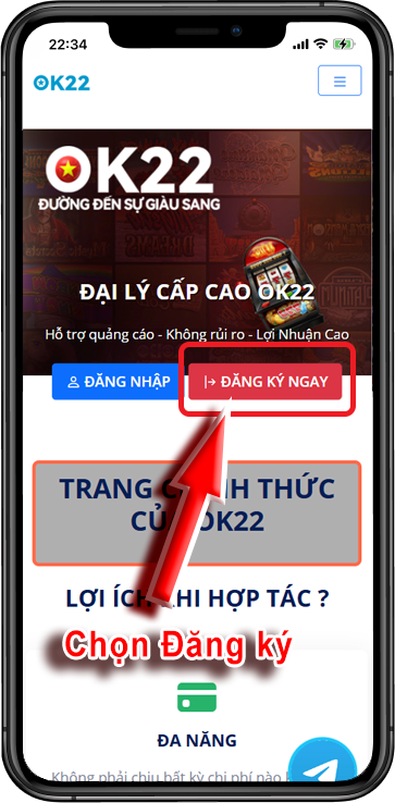 Bước 3 : Tại giao diện Đại lý >> Chọn Đăng Ký Ngay