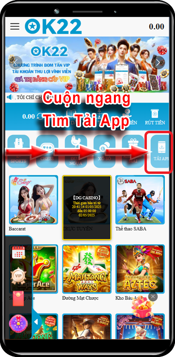 Bước 1: Tại Trang Chủ Chọn Mục ''Tải APP''