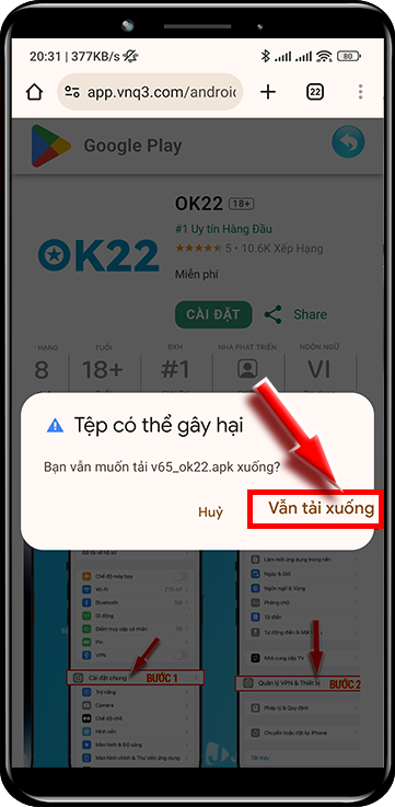 Bước 3: Chọn VẪN TẢI XUỐNG