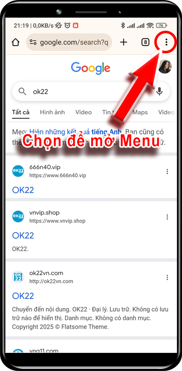 Bước 1 : Trong giao diện Google Web Chọn 3 chấm Góc Phải