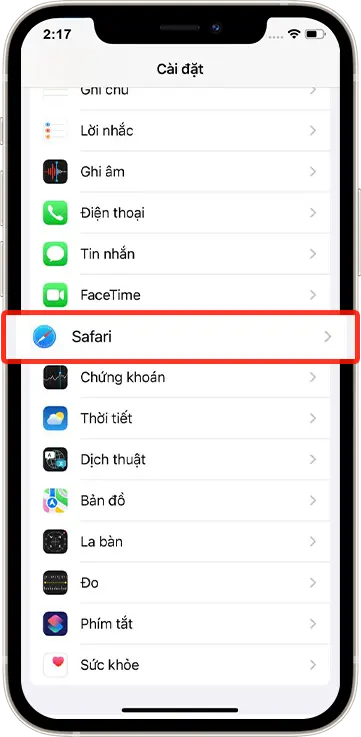 Bước  2 : Kéo Xuống Chọn Safai