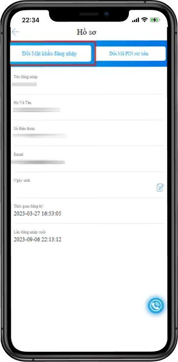 Bước 3 : Chọn Đổi mật khẩu đăng nhập 