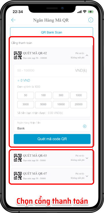Bước 3: Nhập số tiền bạn muốn nạp, lưu ý 1 điểm = 1,000VND