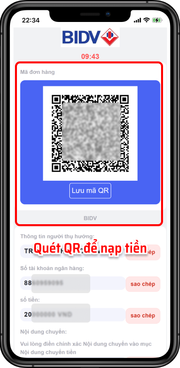 Bước 5: Quét mã QR để hoàn tất giao dịch