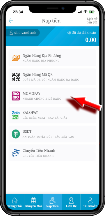 Bước 2: Chọn cổng nạp 