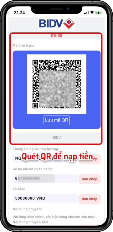 Bước 4 :  Chọn ngân hàng yêu thích để chuyển khoản